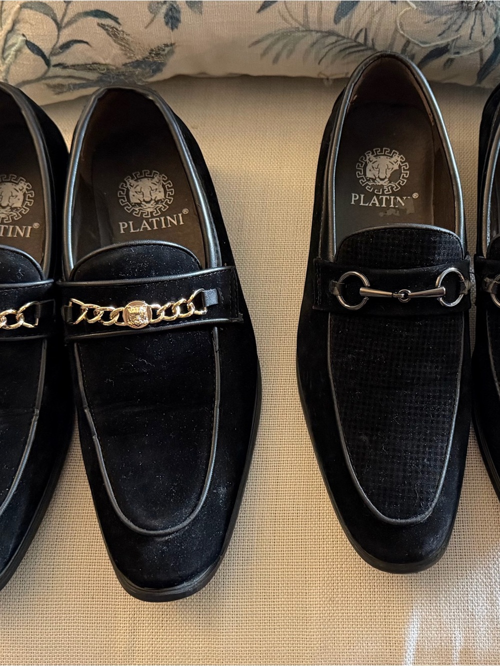 Platini Men’s Black Velvet Slip-On Loafers with Decorative Metal Bit